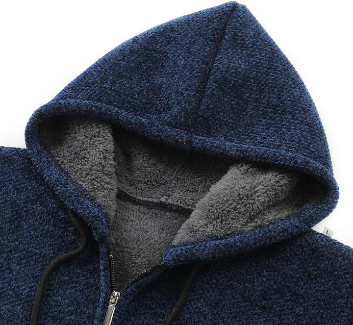 Allthemen Herren Strickjacke mit Kapuze Lang Gefüttert Cardigan Grobstrick Kapuzenjacke Kapuzenpullo