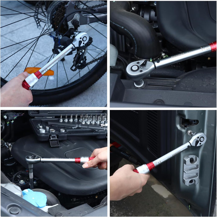 Drehmomentschlüssel 3/8”,5-60NM Drehmomentschlüssel Fahrrad & Motordad Auto Set mit viel Zubehör wi