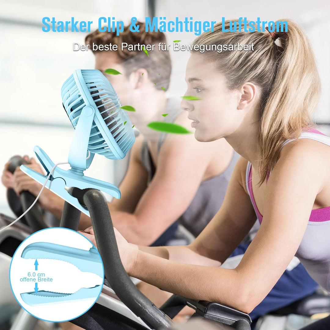 HONYIN Mini Ventilator mit Clip, 720 Grad Drehung Kleiner USB Ventilator, Starke + Stabile Klammer,