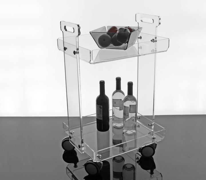 Slato Vinny Küchenwagen für Wohnzimmer und Küche mit Rädern, Vitrine mit zwei Ablagen aus Acrylkrist