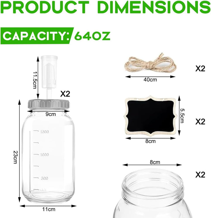 2 Stück Fermentierglas 2L mit Deckel Fermentiergläser Kimchi Behälter Luftschleuse Gärglas mit Etike