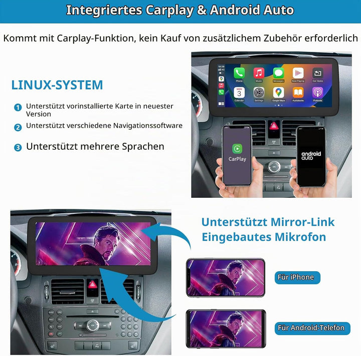 Ninetom Autoradio 10,25-Zoll-Touchscreen mit kabellosem Carplay und Android Auto für 2008-2010 Merce
