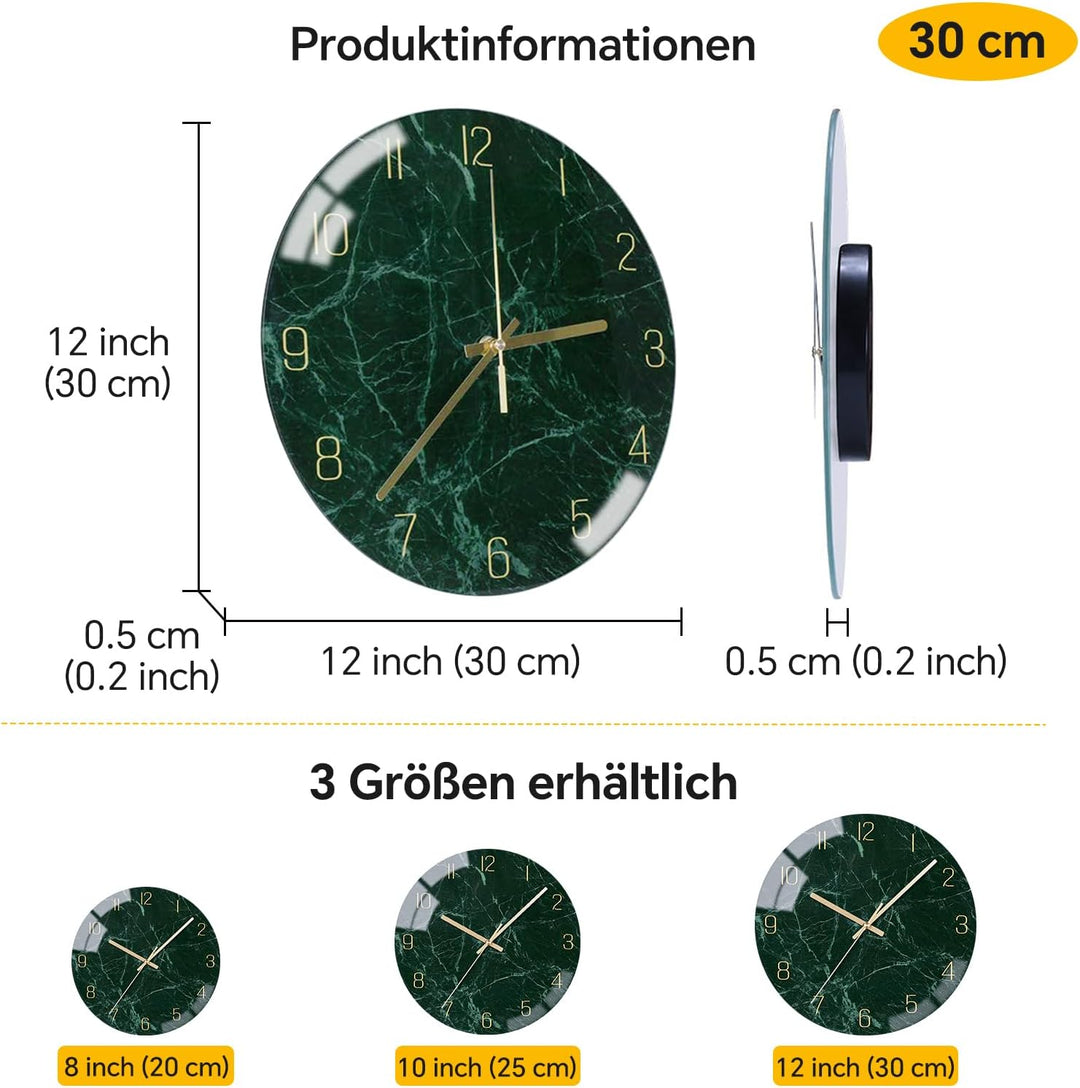 VIKMARI Glass wanduhr Silent-Non Ticking Wand Clocks- qualität Quarz-batteriebetriebene runde 12 Inc