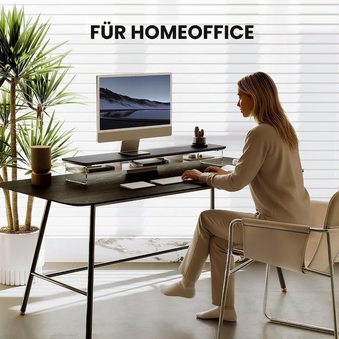 Fenge Acryl Monitorständer Riser 108cm, Grosser Dual monitorständer mit Metallregal, Schreibtisch Zu