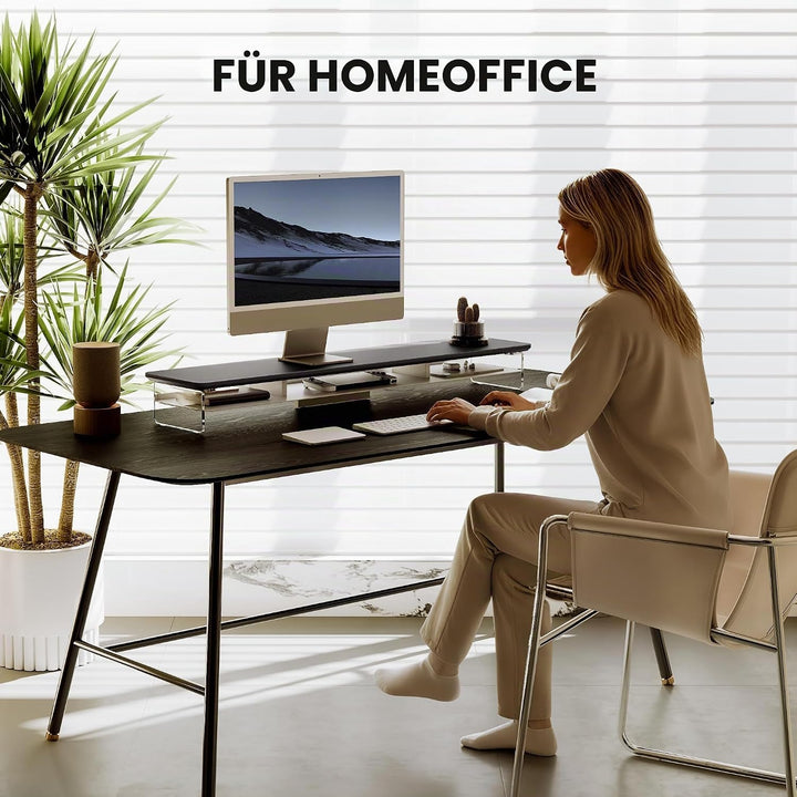 Fenge Acryl Monitorständer Riser 108cm, Grosser Dual monitorständer mit Metallregal, Schreibtisch Zu