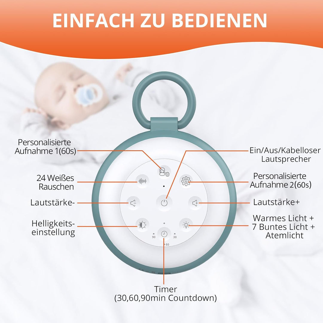 FUNYKICH White Noise Machine Baby, Tragbare Einschlafhilfe Weisses Rauschen für Erwachsene mit Aufna