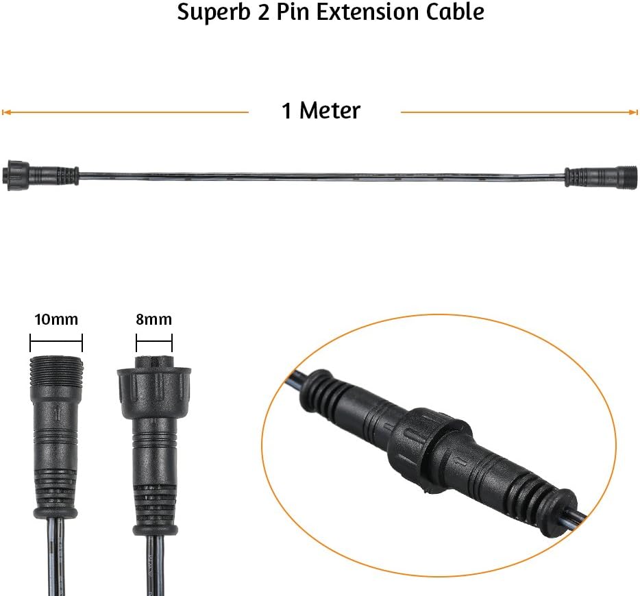 Verlängerungskabel 1M/2 Pin für Deckenspots,Einbauleuchten,Einbaustrahler Tomshine IP67 Wasserdicht(