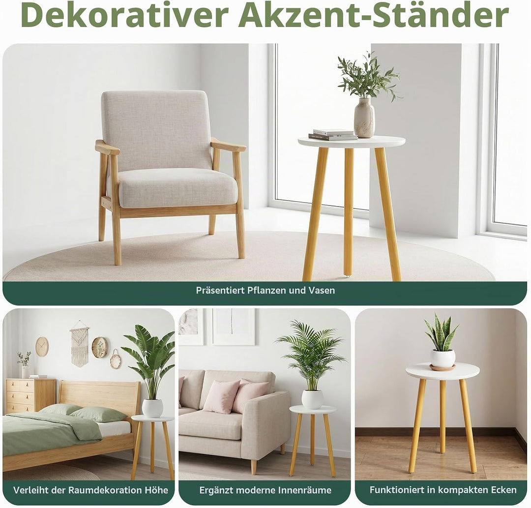 Pflanzenständer Hoch 42 cm, für Wohnzimmer, Balkon und Garten Deko, Moderner Pflanzenständer aus Hol