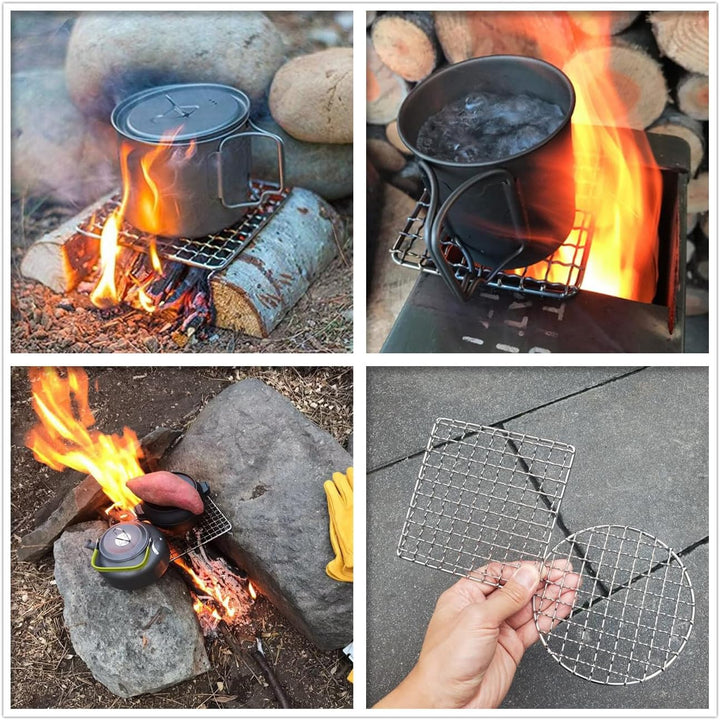 2 Stück Backpacker Bushcraft Grillrost Edelstahl BBQ Kochen Grill Mesh Lagerfeuer Grill Quadratisch