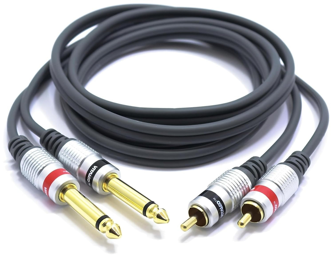 VITALCO Cinch auf 6.3mm Klinke Kabel 5m 2X Male Chinch Stecker zu 2X Grosse Klinke Mono Audio Adapte