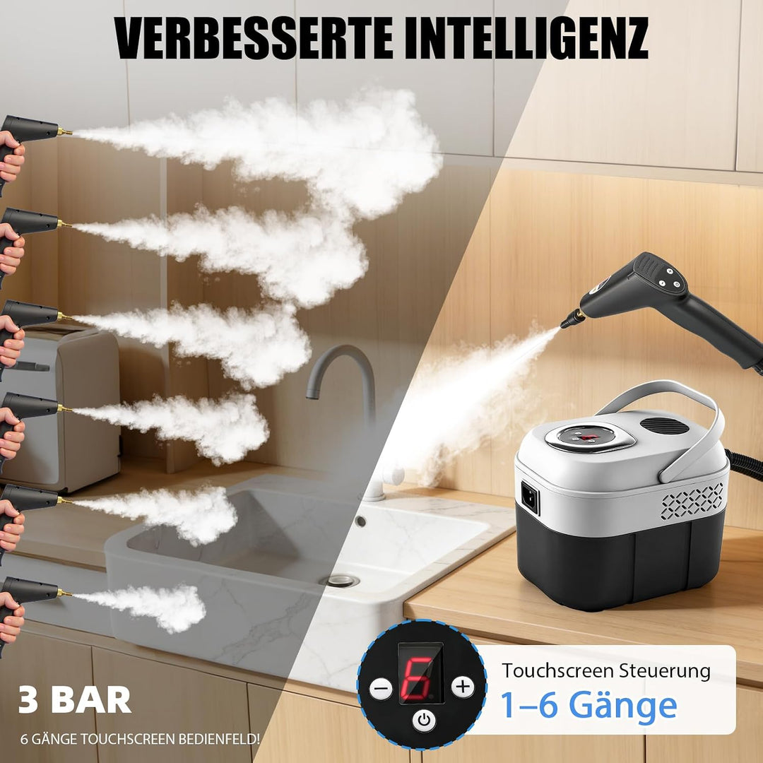 2500W Handdampfreiniger, 6 Geschwindigkeitsstufen, 1,7L Wassertank Steam Cleaner, Dampfreiniger Hand
