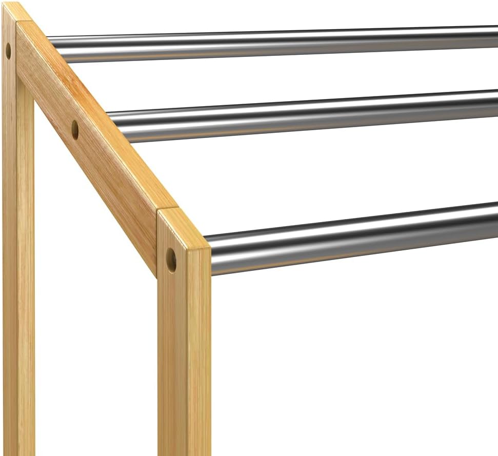 CASARIA® Handtuchhalter Stehend Bambus Holz 3 Edelstahl Stangen 85 x 51 x 31 cm mit Ablage Handtuchs