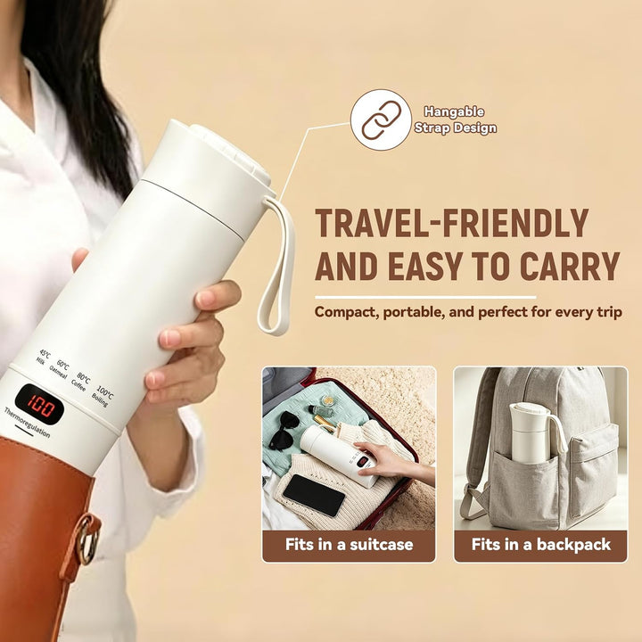 Reisewasserkocher Klein 400ml-4 Einstellbare Temperaturstufen Wasserkocher Reise von Tee Kaffee und