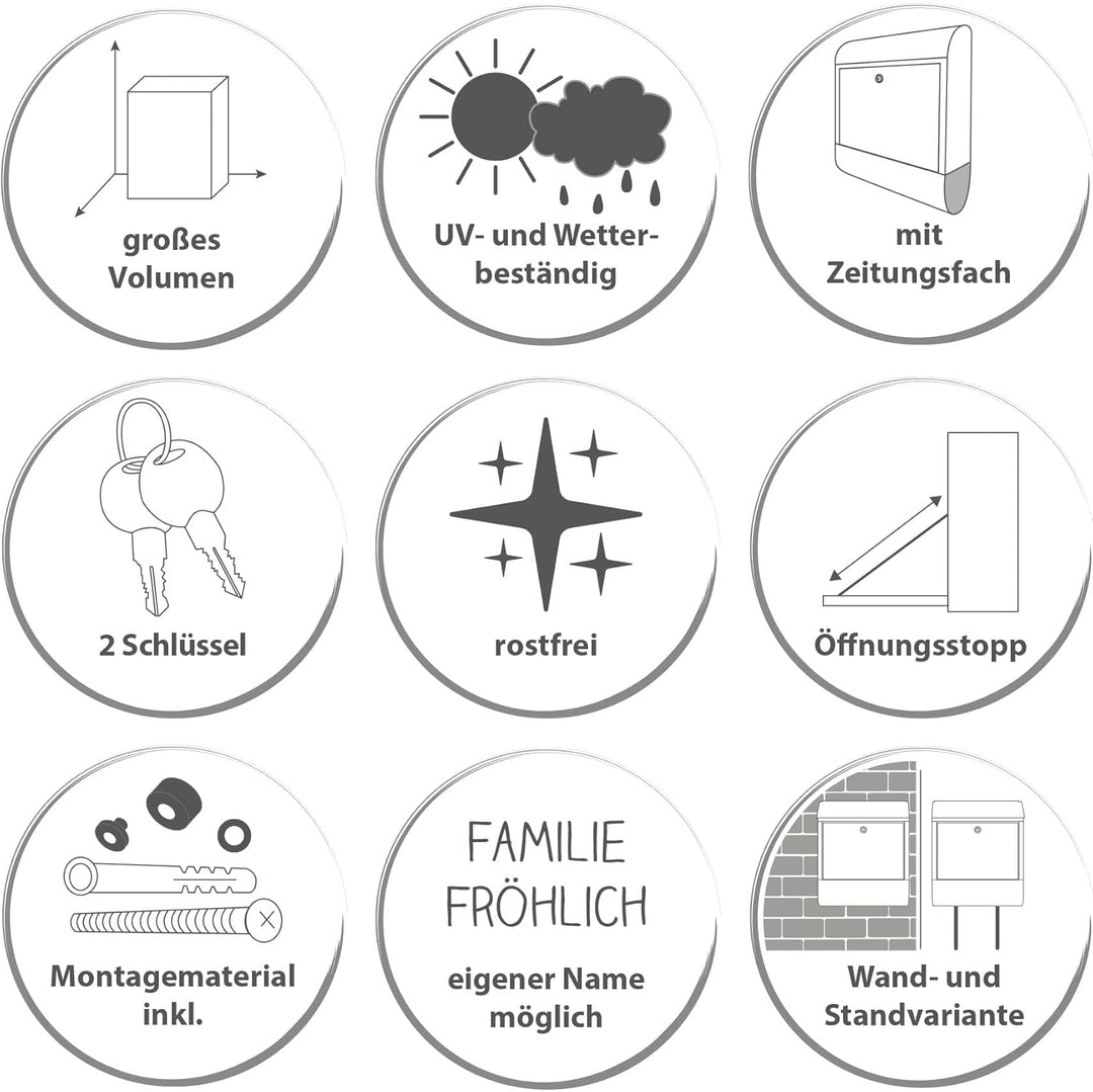 banjado® Design Briefkasten mit Esel 38,5x46,5x13cm & 2 Schlüssel - Briefkasten Stahl schwarz mit Ze