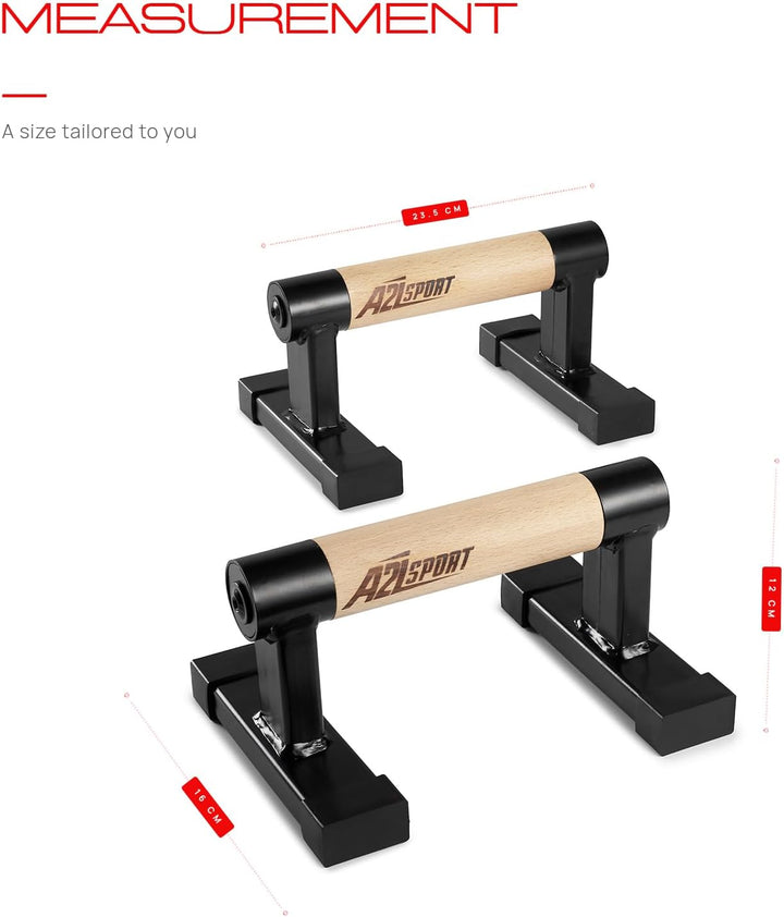 Premium Parallettes bis 1500 kg - Liegestützgriffe Holz und Metall - Rutschfeste Handstand Griffe/Di