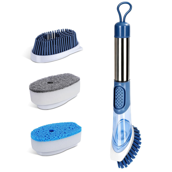 Spülbürste mit Spülmittelspender, Zvonema Küchenbürste mit ergonomischem Langer Griff, 4 Hochwertige