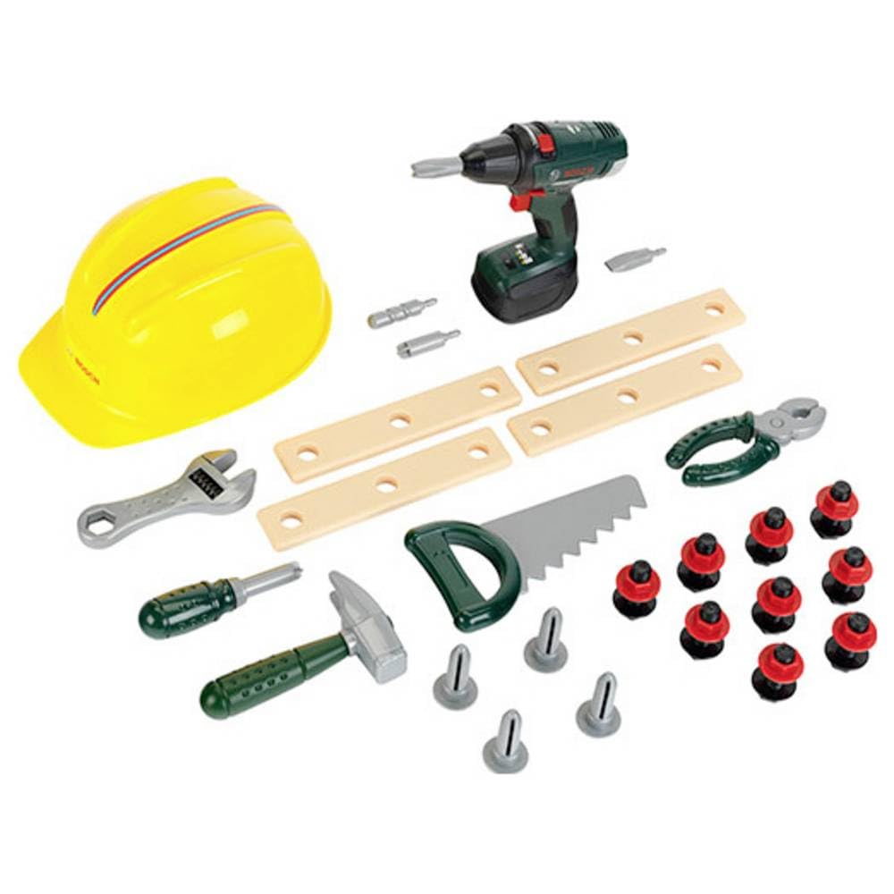Theo Klein 8417 Bosch Handwerker-Set, 37-teilig I Kinder-Akkuschrauber mit Licht & Sound I Werkzeug
