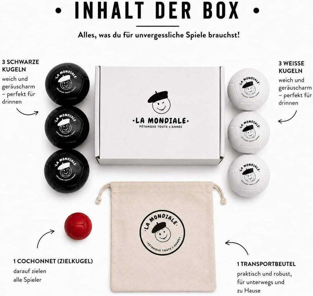 La Mondiale Boccia-Spiel für den Innenbereich – Set mit 6 Kugeln + Zielkugel – für Kinder & Erwachse