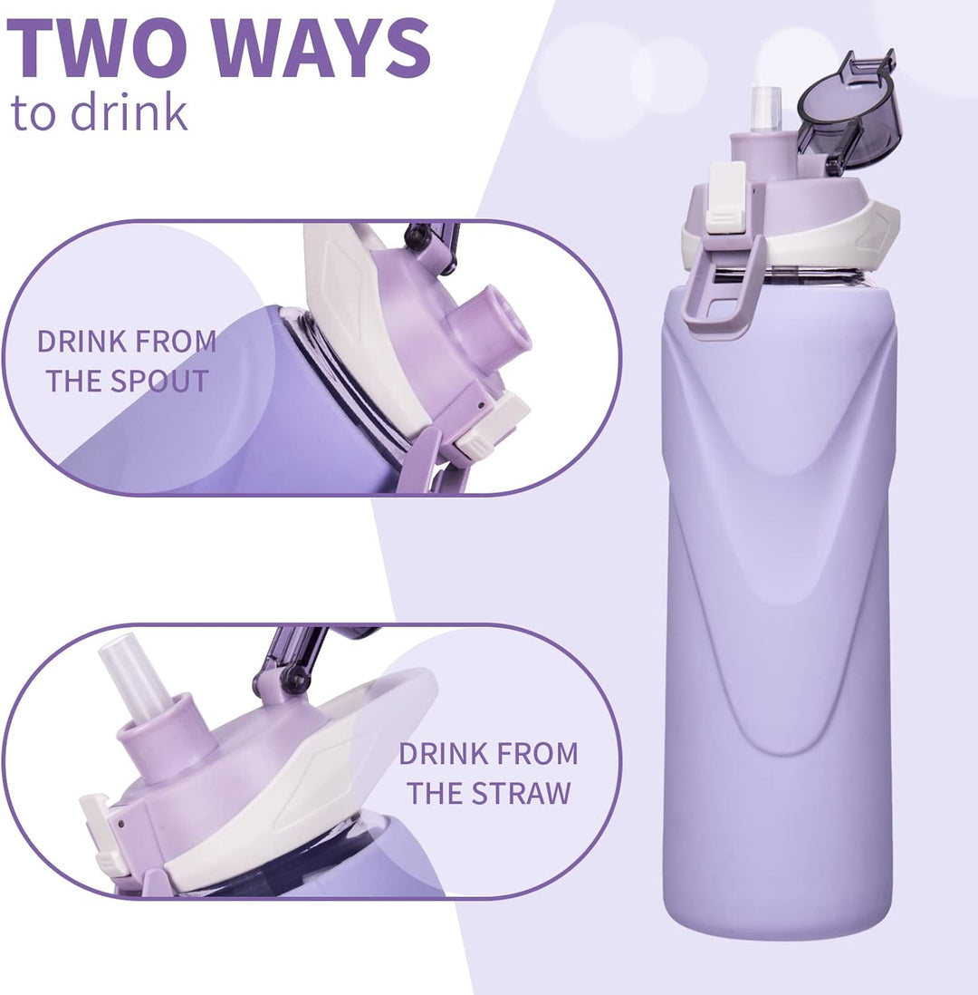 DEARRAY 1l Sport Trinkflasche Glas Flasche mit Strohhalm 1 liter auslaufsicher bpa frei Gym Wasserfl