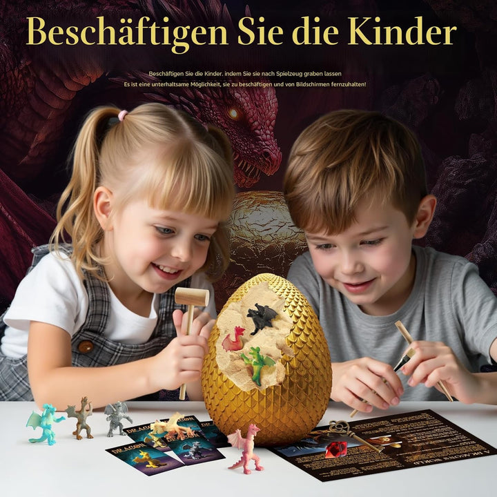 Eggbox Drachenei Ausgrabungsset, Drachenei ausgraben mit 12 verschiedenen Drachenspielzeugen mit Dra