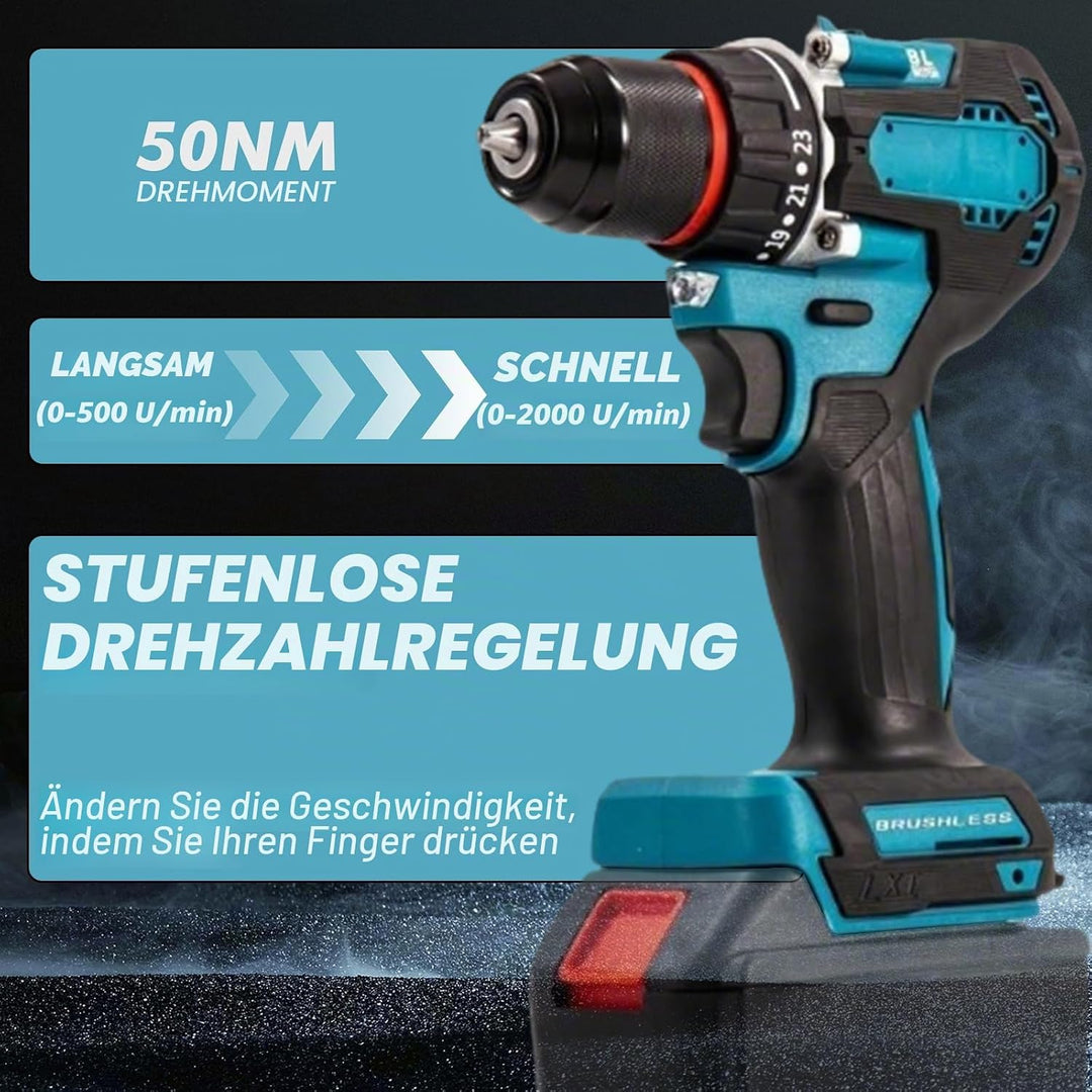 Akku Schlagbohrschrauber Kompatibel mit Makita 18V, 13MM Akku-Bohrschrauber Set mit 24tlg Zubehör, 5
