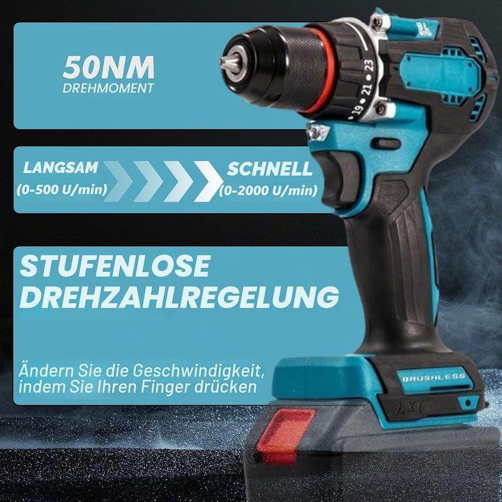 Akku Schlagbohrschrauber Kompatibel mit Makita 18V, 13MM Akku-Bohrschrauber Set mit 24tlg Zubehör, 5