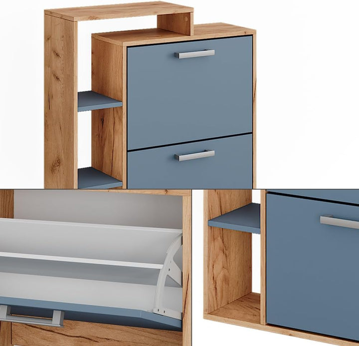 Vicco Schuhkipper Orlando, Schuhregal, Goldkraft Eiche/Blau, 80 x 90 cm Goldkraft Eiche/Blau 2 Fäche