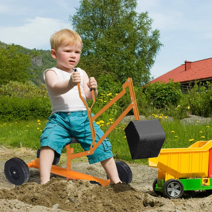 GOPLUS Kinder Sitzbagger, Sandbagger Aufsitzbagger mit 360°drehbarem Sitz & grosser Schaufel & Gummi