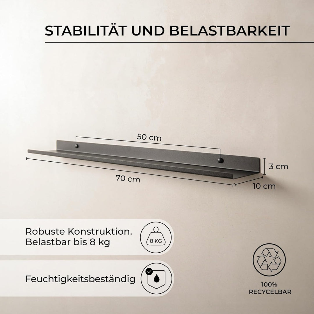 MILUKA Wandregal Schwarz Metall | 2er Set Regal Wand 70 cm Long | Wandboards, Für Dekos, Bilderrahme