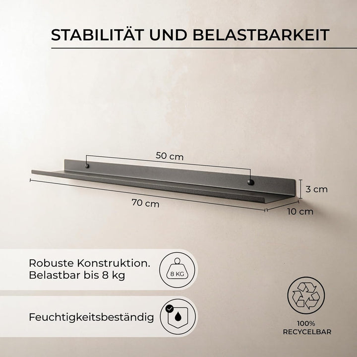 MILUKA Wandregal Schwarz Metall | 2er Set Regal Wand 70 cm Long | Wandboards, Für Dekos, Bilderrahme