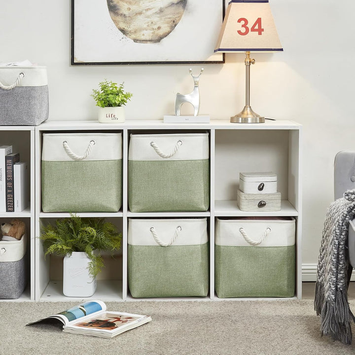 Aufbewahrungsboxen Stoff, 28x28x28cm körbe Aufbewahrung für Spielzeug Regal Garderobe,Waschbar(Grün/