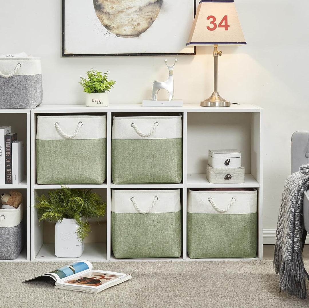 33x38x33 Aufbewahrungskorb, Aufbewahrungsboxen Stoff für Schrank Regal und Kleidung,Waschbar(Grün/We