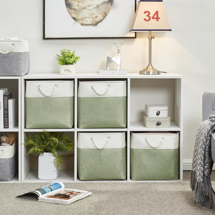 33x38x33 Aufbewahrungskorb, Aufbewahrungsboxen Stoff für Schrank Regal und Kleidung,Waschbar(Grün/We