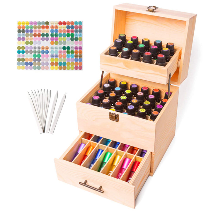 CHSEEA Ätherisches Öl Display Ständer Gestell Halter Organisator, 59 Löcher Holz Box Veranstalter Au