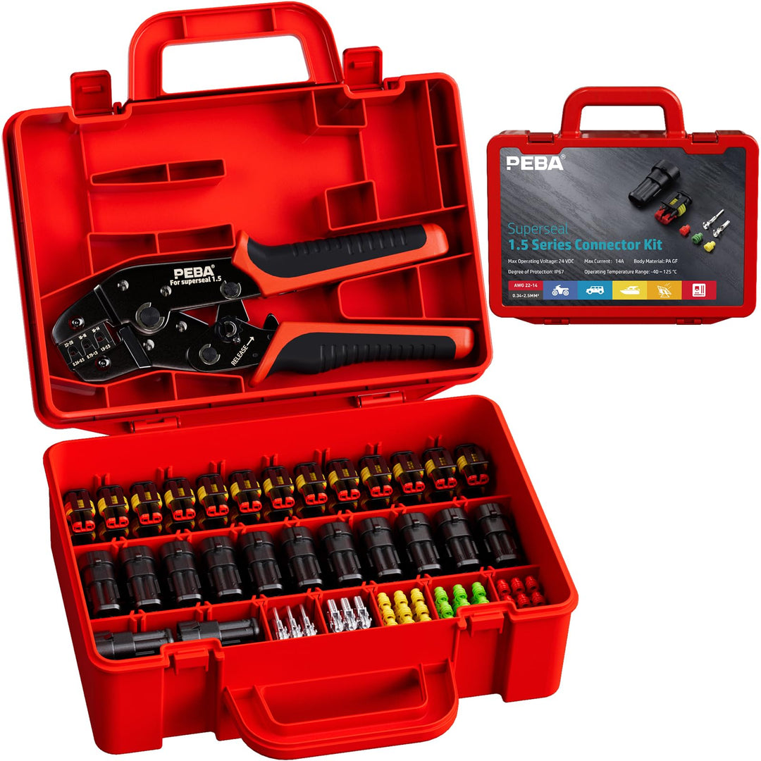 PEBA Crimpzange Wasserdicht Kfz Stecker Set, Crimpzange 0.34-2.5mm² mit 2-Polig Steckverbinder für A