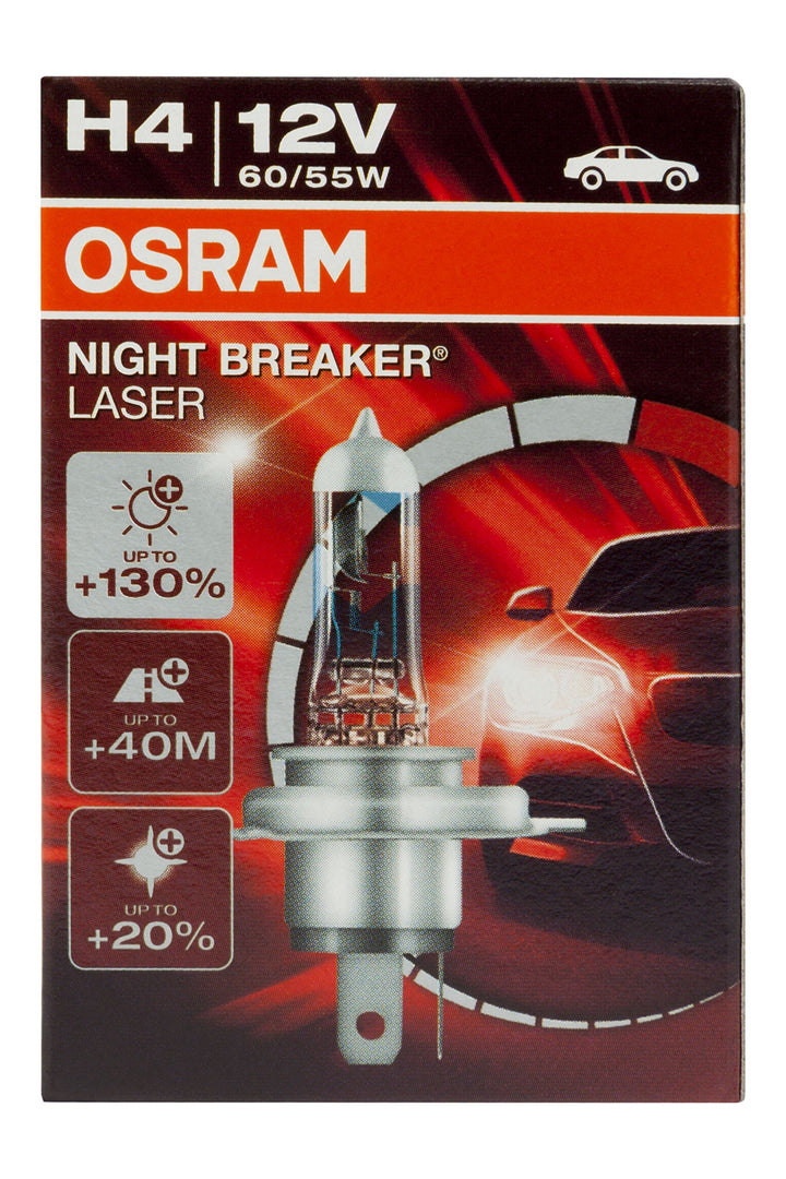 Osram NIGHT BREAKER LASER H4 Halogen, Scheinwerferlampe, 64193NBL, 12V, Faltschachtel, 1 Stück LASER