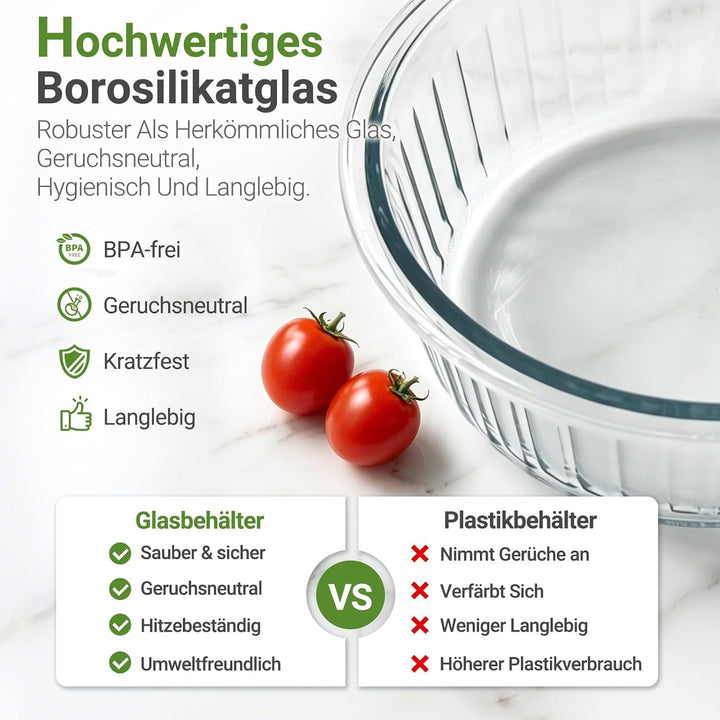Glasbehälter mit Deckel – 4er Set Frischhaltebehälter Glas auslaufsicher &amp; BPA-frei – Meal Prep Boxe