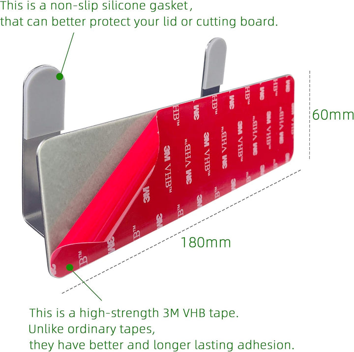 Topfdeckelhalter, An der Wand befestigte 304 Edelstahl-Wannen-Deckel-Organisator-Halter, Selbstklebe