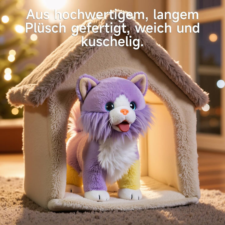 OR OR TU Spielzeug Katze die Läuft und Miaut für Kinder, Elektronische Plüschkatze mit Fernbedienung
