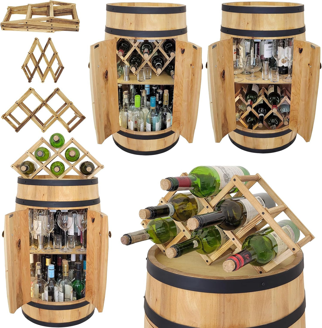 weeco Fassbar LED mit Tür und Weinhalter - Weinregal. Fass Hausbar Weinrack 80x50cm. Rustikaler deko