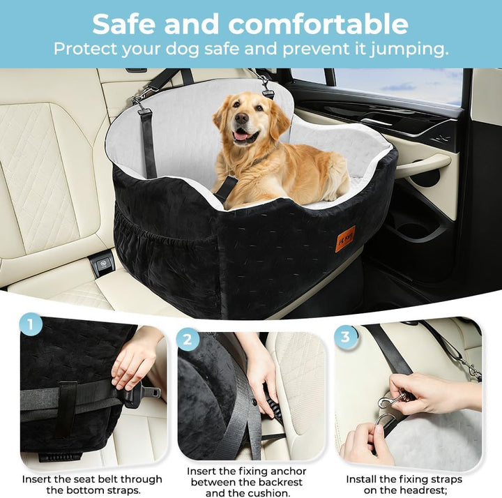 KYG Autositz Hund Mittlere/Grosse Hunde bis zu 55 lb, Wasserdichter Hundesitz Auto mit Zwei Kissen W