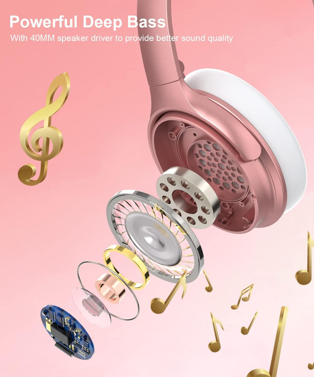 INFURTURE Noise Cancelling Kopfhörer, Roségold, Geräuschunterdrückung-Kopfhörer, Wireless, Bluetooth