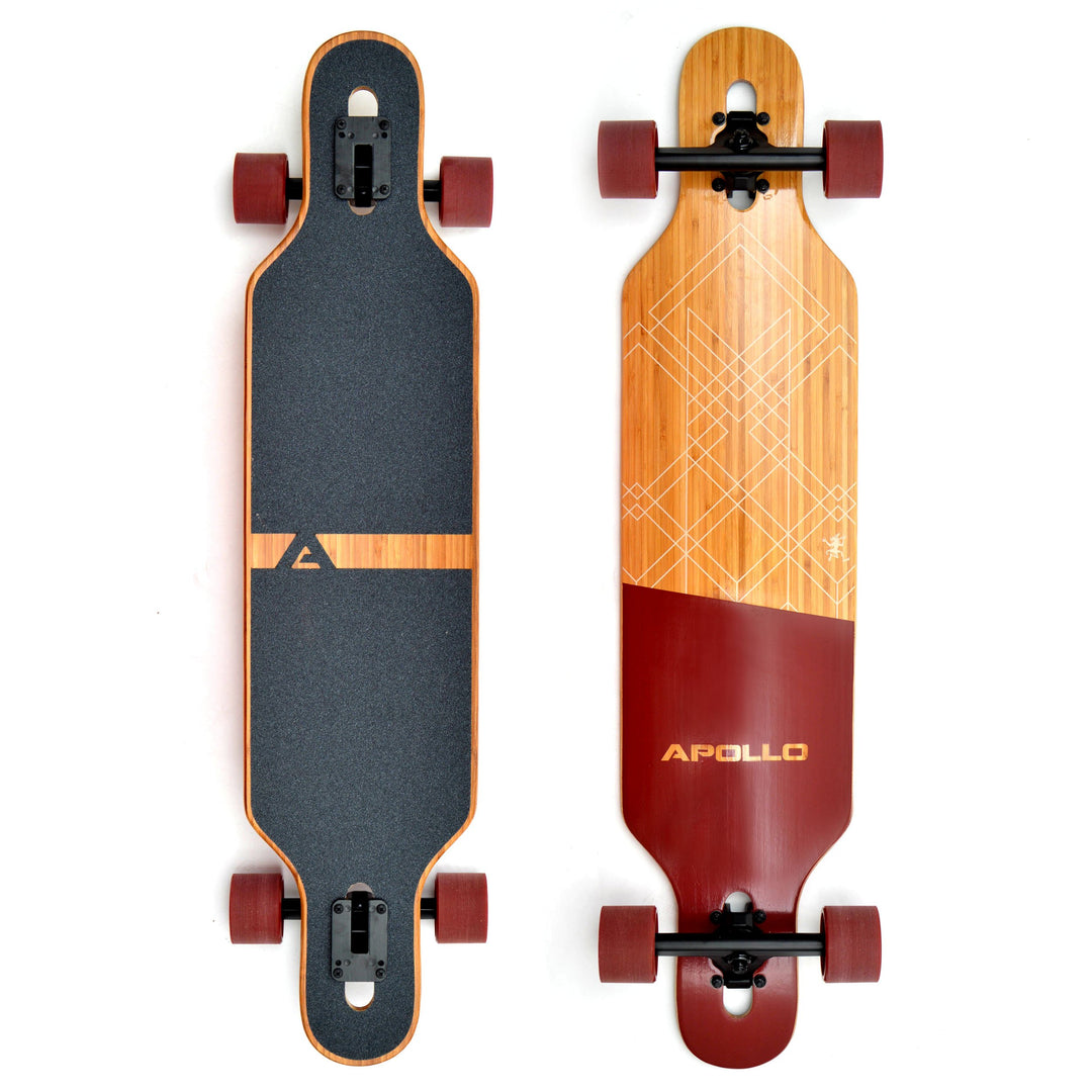Apollo Longboard, Komplettboard mit Deck aus Bambus & Fiberglas, High-End Board mit ABEC 9 Kugellage