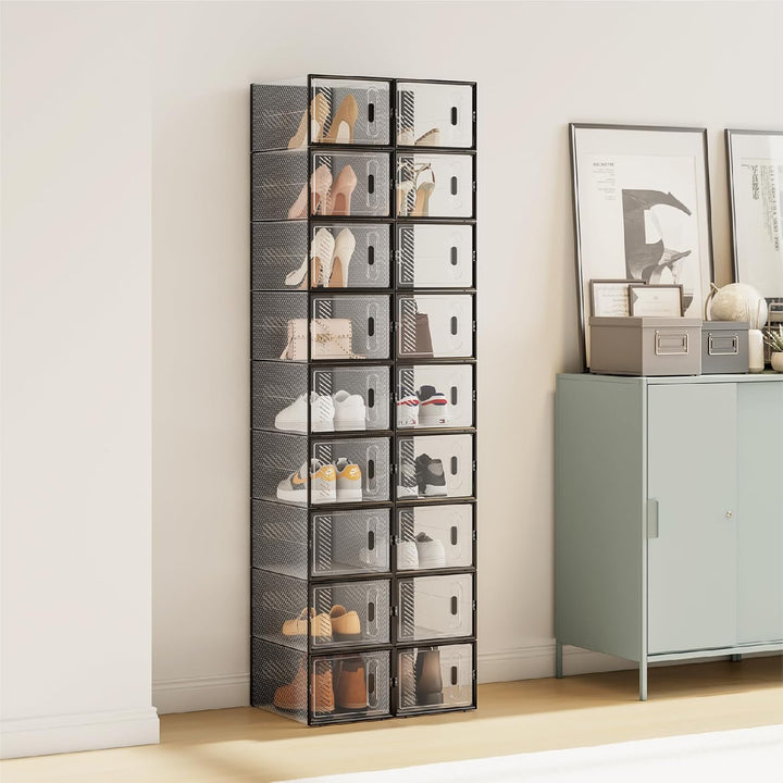 WOLTU Schuhbox stapelbar, 8er Set, Schuhkarton mit magnetischer Tür, Kunststoffbox für Schuhaufbewah