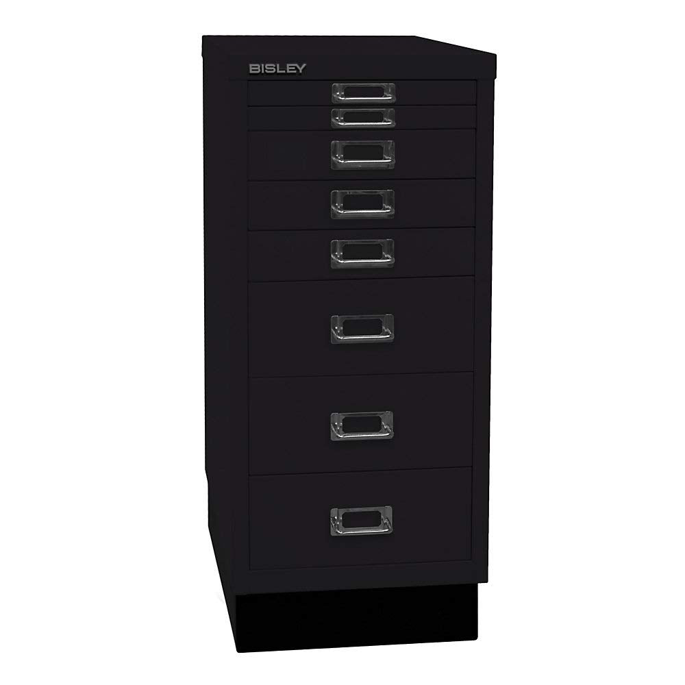 BISLEY MultiDrawer, 29er Serie mit Sockel, DIN A4, 8 Schubladen, Metall, 633 Schwarz, 38 x 27.9 x 67