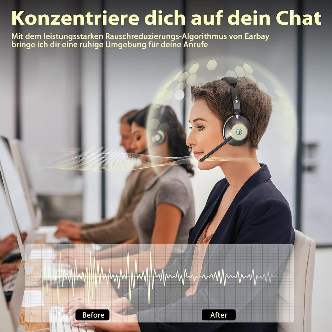 Earbay Headset mit Mikrofon Bluetooth, Headset kabellos KI-Geräuschunterdrückung &amp; USB-Dongle, Bluet