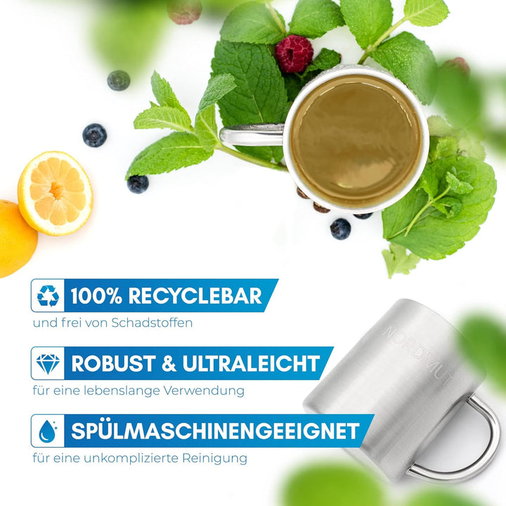 NORDMUT® Edelstahl Thermobecher [2er Set] Camping Tasse | nachhaltige Edelstahl Tasse | Kaffeetasse