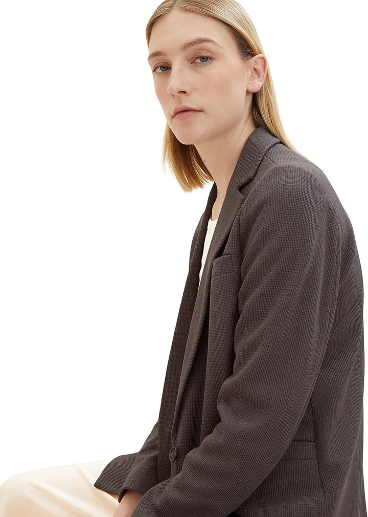 TOM TAILOR Damen 1037908 Blazer mit Struktur (1er Pack) M 32251 - Dark Mineral Grey, M 32251 - Dark