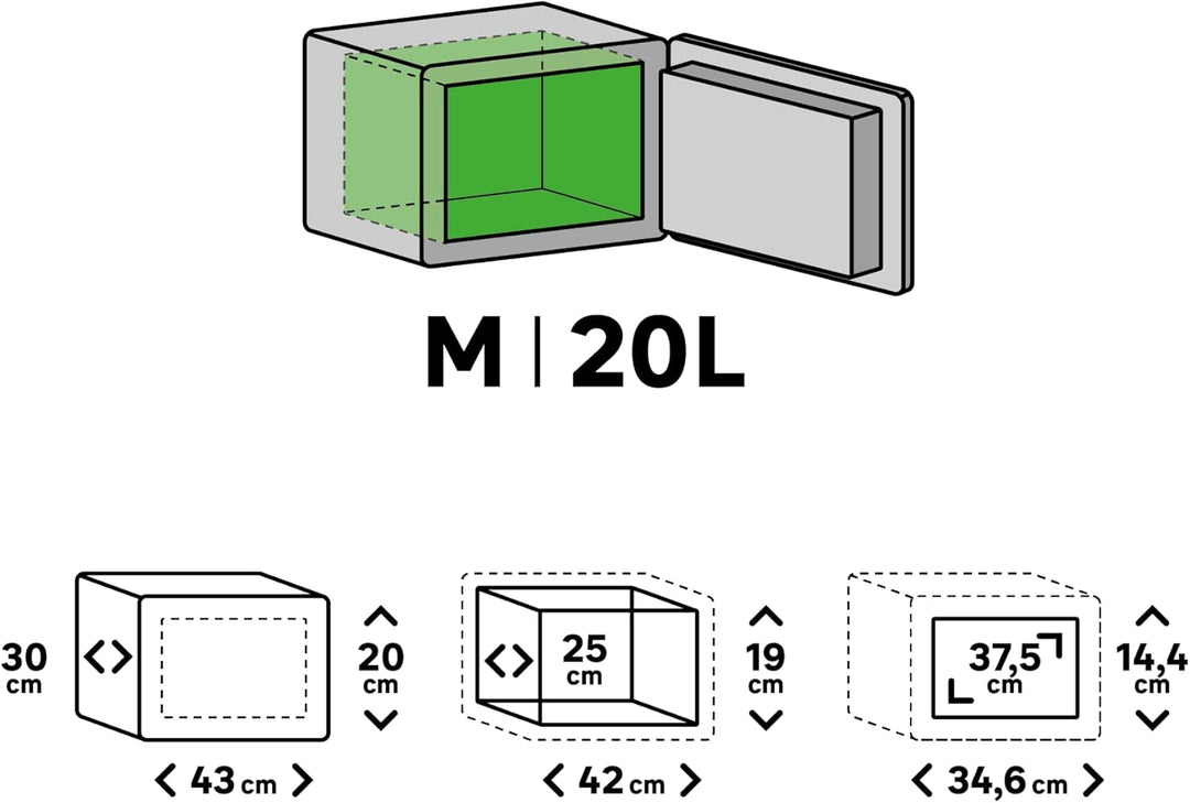 STANDERS - Elektronischer Safe - 20L - 20 x 43 x 30 cm - Wandtresor - Code-Safe - 2 Sicherheitsschlü