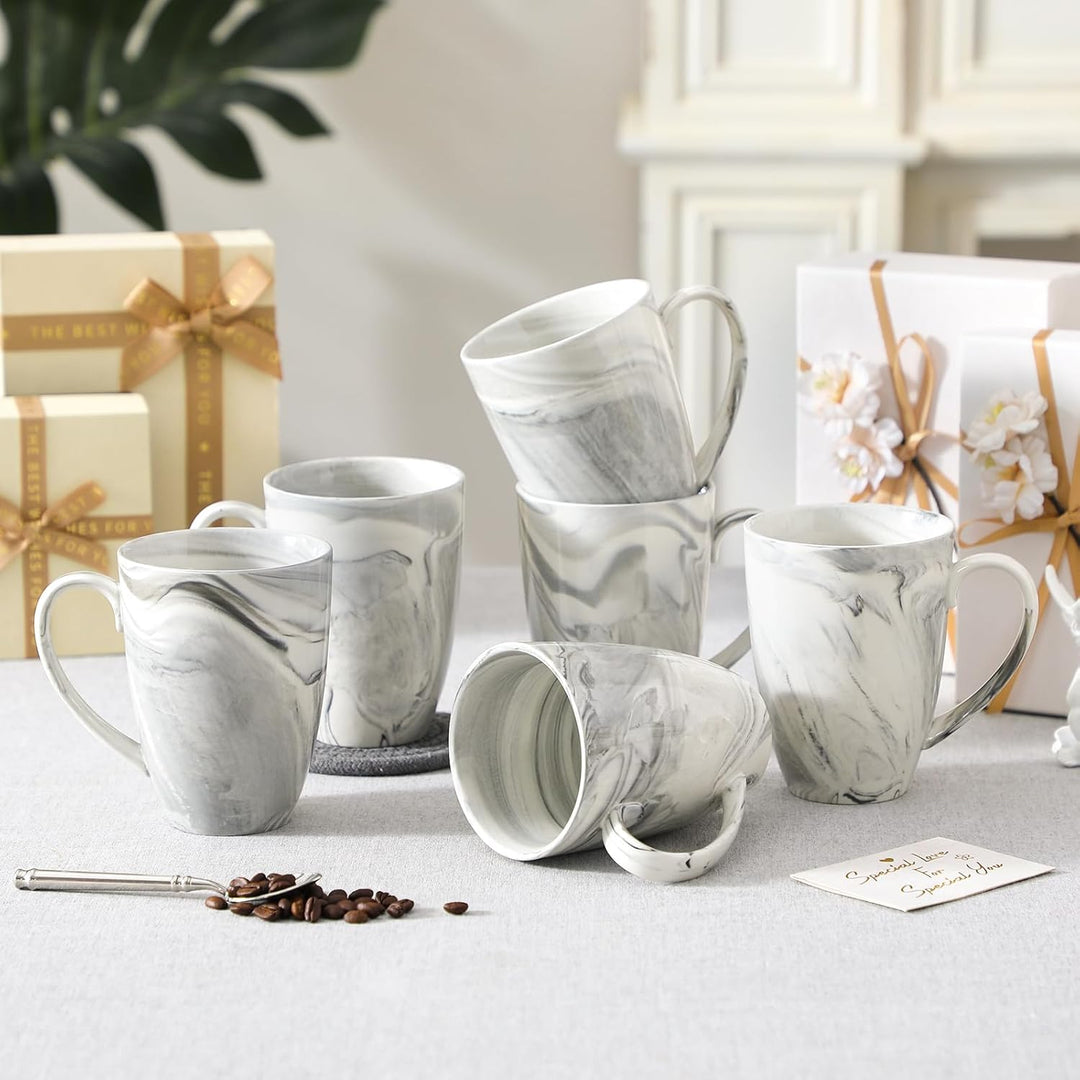 MALACASA Kaffeebecher 6er Set, Porzellan 560ML Becher Set, Grosse Moderne Kaffeetassen mit Henkel fü